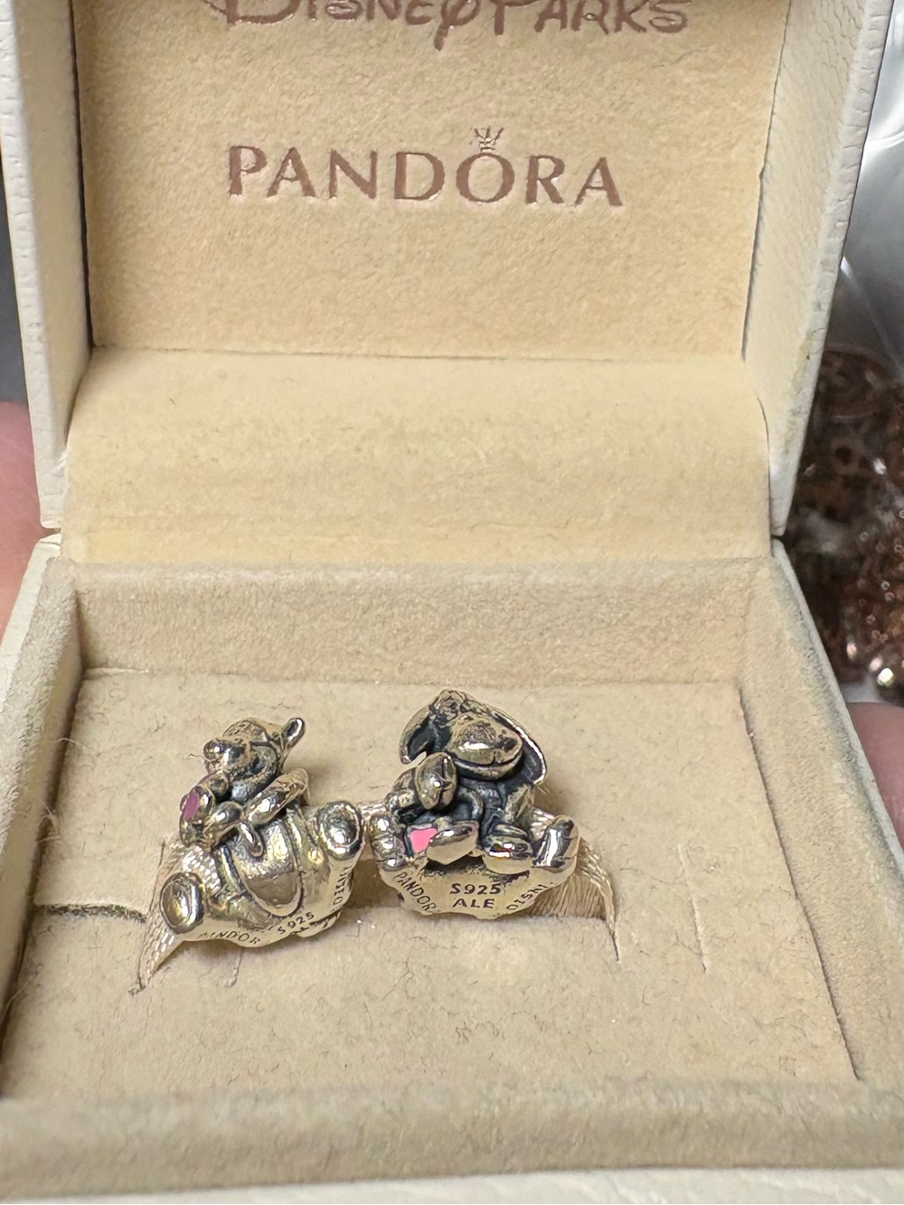 Pandora 925 sterling Silver Disney Eeyore & Tigger Pink Accent Charms marked.